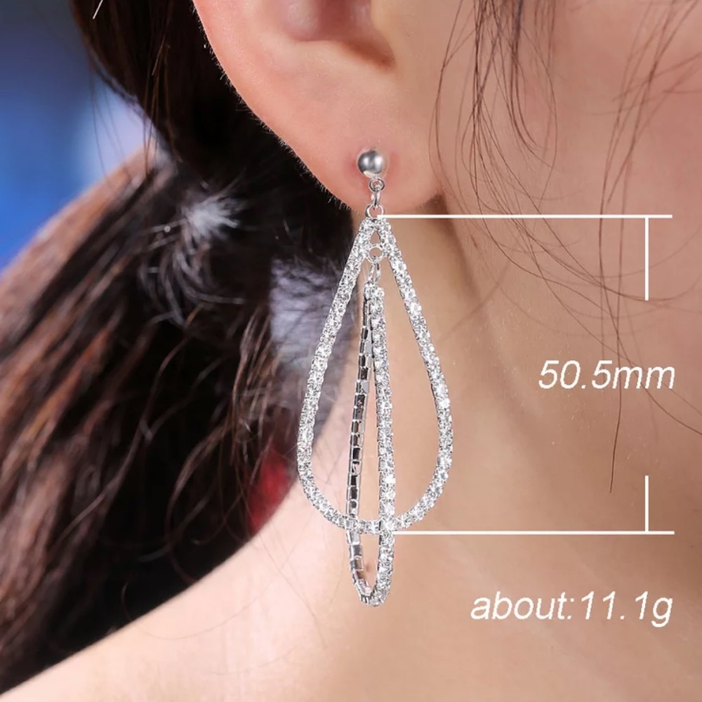 NEW Sterling Silver Diamond Long Drop Earrings - Picture 6 of 6